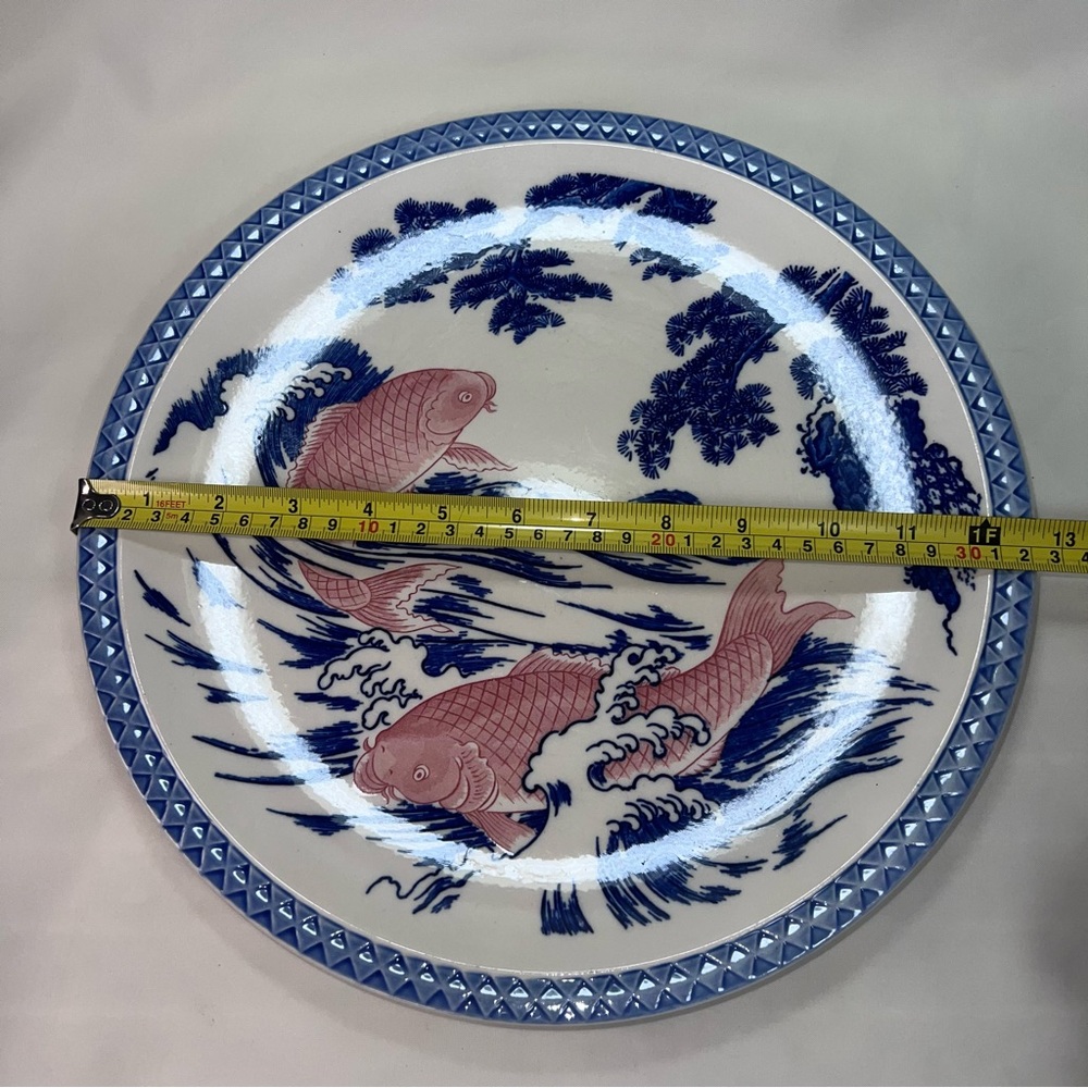 Blue and White Decorative Plate with Fish Design - Picture 5 of 15